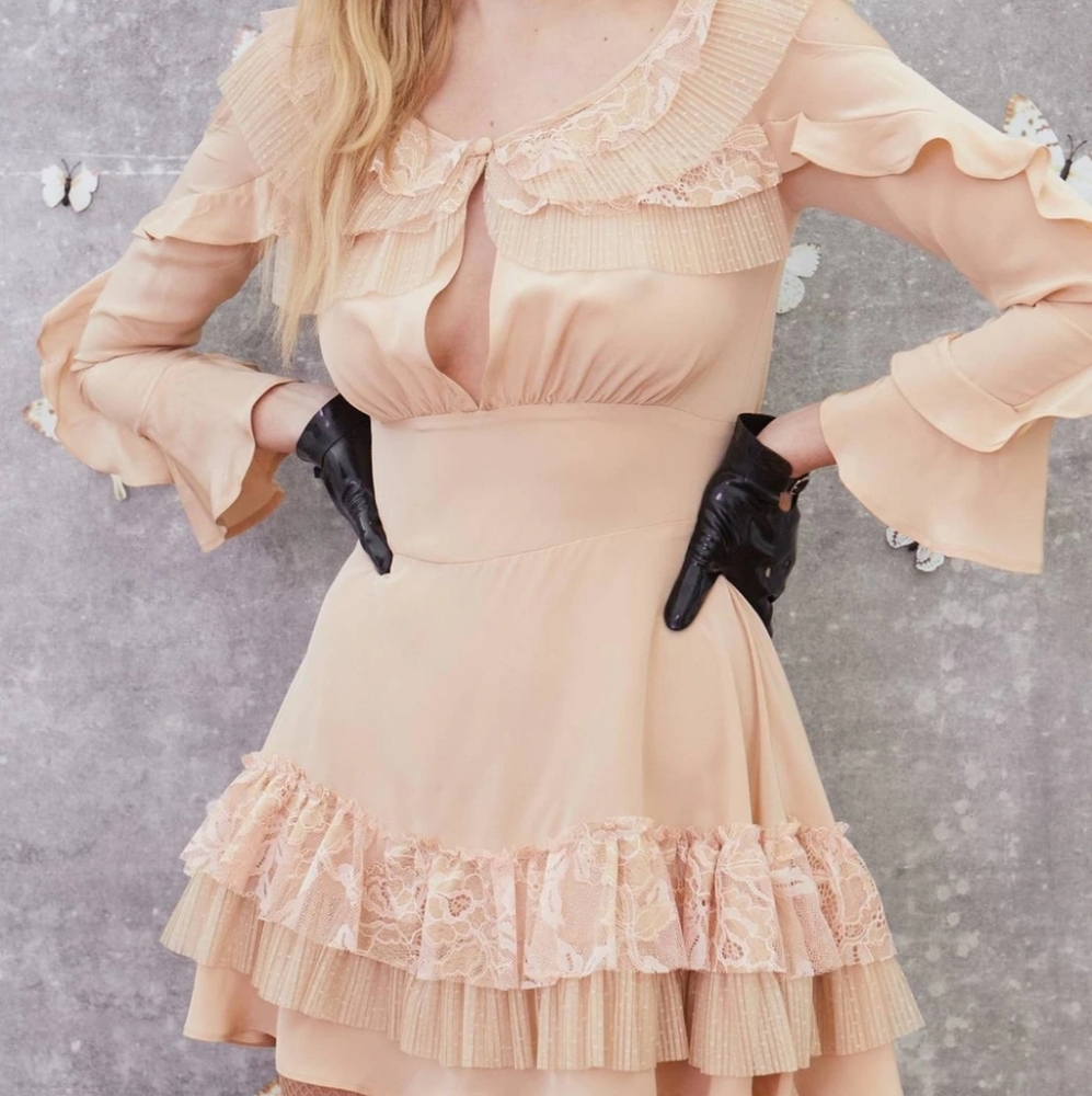 FL&L Claire Pleated Ruffle Mini Dress